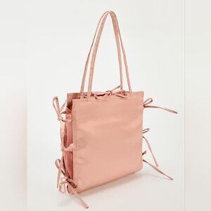 Zara Bow Trim Satin Effect Tote Bag NWT